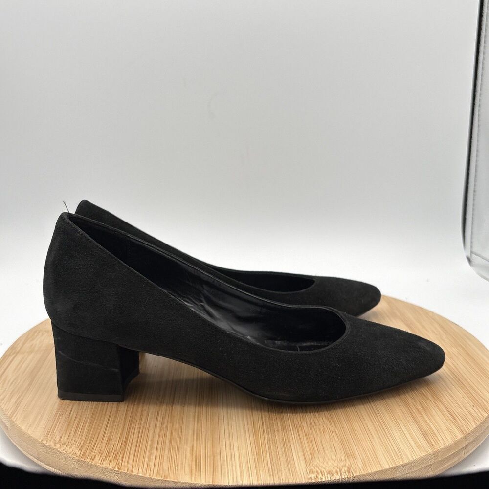 Aquatalia Italy Black Suede Block Heel Pointed Toe Pumps Women’s Size 7 Classic